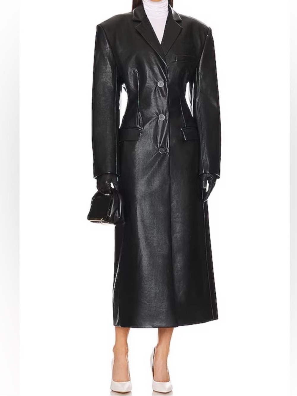 Helsa Waterbased Faux Leather Long Coat in Black Size Small NEW Without Tags